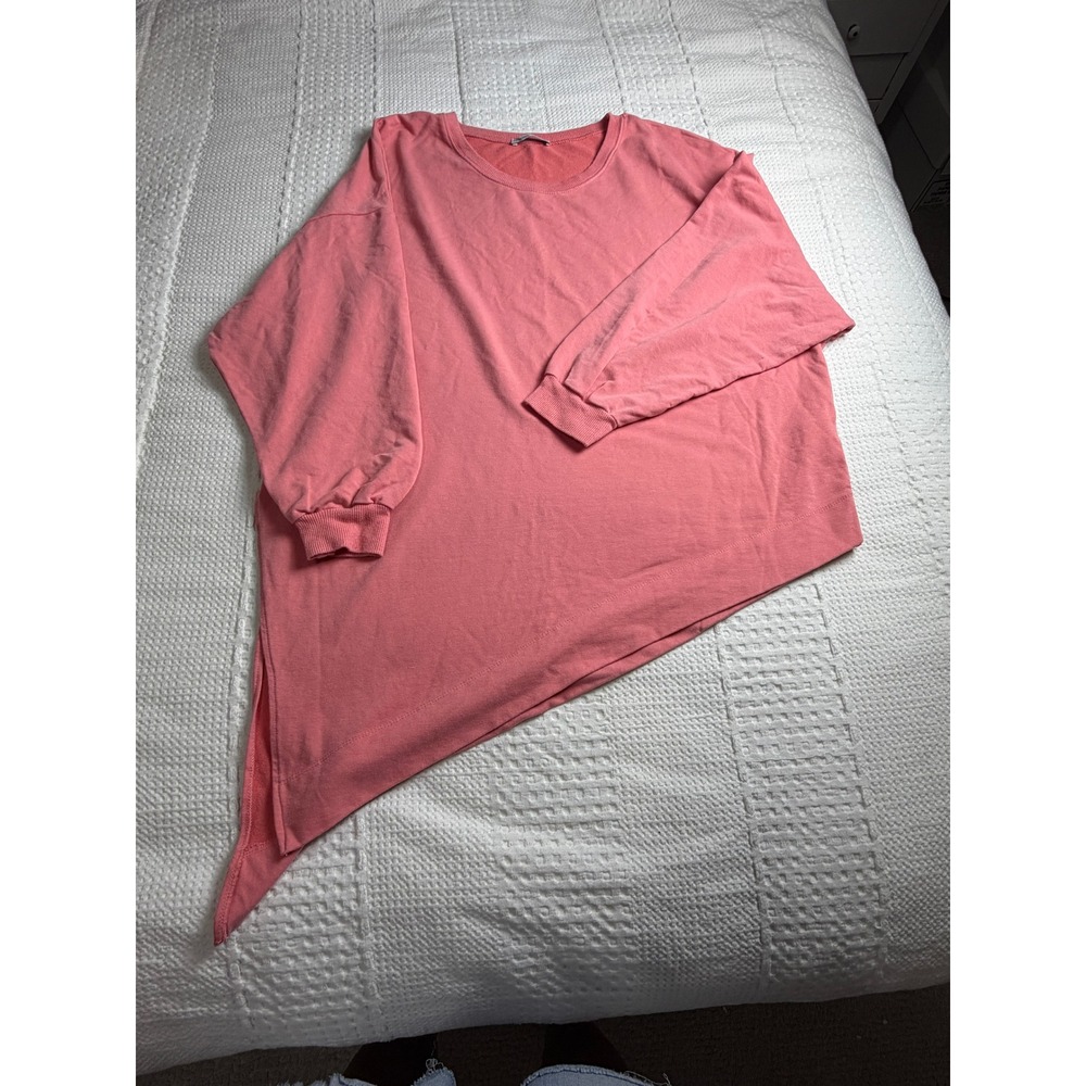 Zara Woman Basic Asymmetrical Hem Sweatshirt Coral Pink Oversized M Fall Cozy
